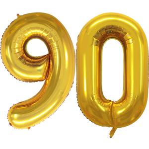 GOER Number 90 Balloons for 90th Birthday Party Decorations,42 Inch Jumbo Foil Helium Balloons for 90th Anniversary (Gold)