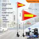 Orange Warning Flag with Reflective Strip and 5.3 Feet Retractable Pole,Orange Safety Flag Suitable for Mobility Scooter, Bike and Wheelchairs,Set with Pole and Mount