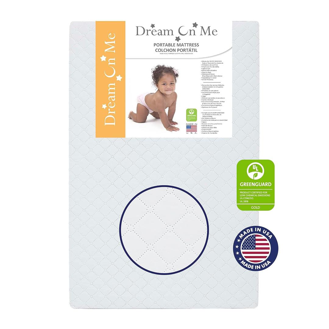 Dream On Me Holly 3 Fiber Baby Crib Mattress, Fits All Mini & Portable Cribs Only, Greenguard Gold and JPMA Certified Crib Mattress, Easy to Clean and Waterproof Vinyl Cover