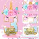 Unicorn Birthday Number Sign Centerpiece for Girls Wooden Unicorn Party Number Table Sign Decoration Unicorn Party Supplies for Birthday Anniversary (Number 3), 11.8 inches x 7.1 inches