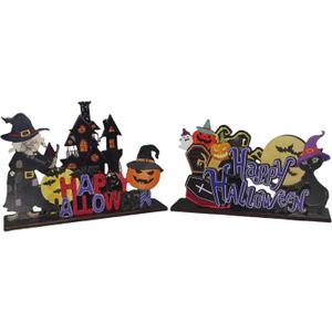 2PCS Halloween Decorations IndoorHalloween Party Supplies, Home Office Decor (Witch, Castle, Pumpkin, Bat, Black Cat)