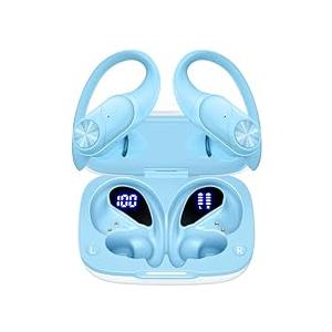 PocBuds Bluetooth Headphones Wireless Earbuds 80hrs Playtime Wireless Charging Case Digital Display Sport Ear Buds with Earhook Deep Bass IPX7 Waterproof Over-Ear Earphones for Phone Laptop