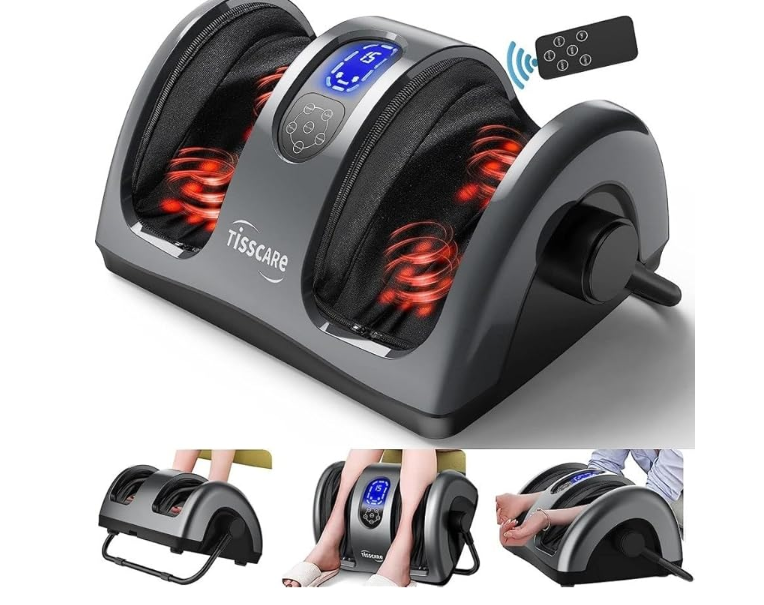TISSCARE Foot Massager-Shiatsu Foot Massage Machine w/ Heat & Remote Reflexology System-Kneading, Rolling, Scraping for Calf-Leg-Ankle Plantar Fasciitis, Blood Circulation, Pain Relief