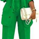 Tcremisa Pants Suits for Women Dressy 2 Piece Business Casual Outfits Double Breasted Blazer Wide Leg Pants Set Office Work (Green, L)