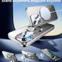 for iPhone 15 Pro Max Case Compatible with Magsafe Accessories,Stash Stand 9H Lens Protection,Slim Phone Case Military-Grade Shock Anti Yellowing Transparent Case 6.7-Grey