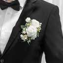 Ling's moment Pocket Boutonniere Single, Boutonniere for Men Groom for Wedding, Prom, Homecoming, Anniversary, Graduation, etc.White Ranunculus Ivory, 6" W x 5" H
