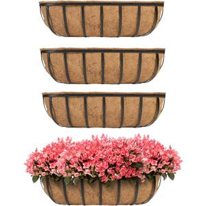 Hehimhis Balcony Planters Railing Hanging 24inch 4 Pack Window Planter Box with Adjustable Bracket with Coco Liner for Porch Fence Patio Hanging Planters for Garden Outdoor Boxes