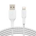 Belkin BoostCharge Braided Lightning Cable - 6.6ft/2M - MFi Certified Apple iPhone Charger USB to Lightning Cable 6ft - iPhone Cable - iPhone Charger Cable - Apple Charger - USB Phone Charger - White