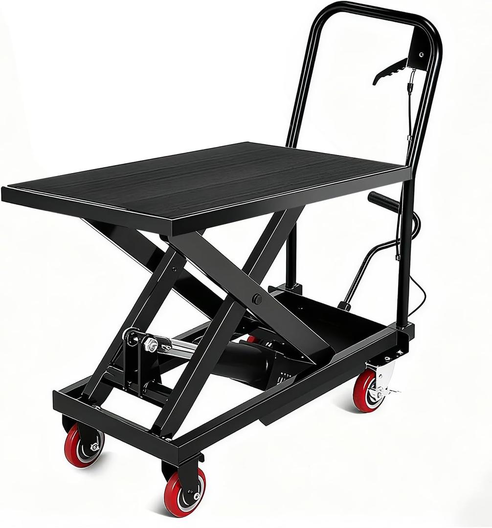 Hydraulic Lift Cart, 28.5" Height Double Scissor Table with 4 Wheels & Non-Slip Pad, Material Handling Platform (Black-330lbs-Single)