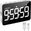 Rechargeable Digital Kitchen Timer for Cooking, Magnetic Timers with Countdown/up, Kids Timer with 5LED Display 3 Brightness 4 Volume Adjustable for Classroom/Office/Home/Work/Study/Fitness/Game (Black+white)