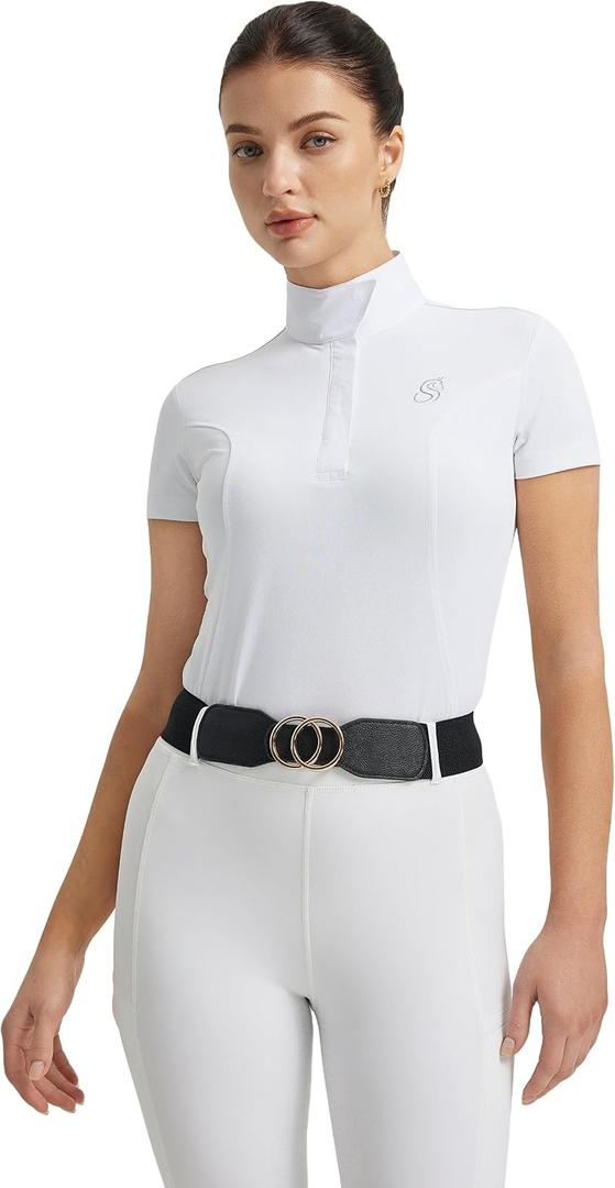 FitsT4 Sports Womens Short Sleeve Equestrian Show Shirts UPF50 Horse Riding Performance Shirt Rider Top M