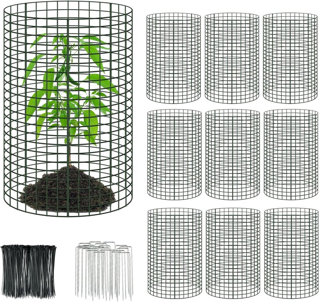 10 Packs of 24" x 12" Large Wire Plant Protectors: Wire Plant Cages, Mesh Plant Cage, Chicken Wire Cloche with Ground Stakes and Nylon Ties to Protect Plants, Gardens, Shrubs, and Vegetables from Animals - 30 Pcs