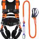 Fall Protection Premium Safety Harness with Shock Absorbing Lanyard, Vented & Padded Shoulder, Legs & Back - Upgrade 4 Quick Buckles (Orange)