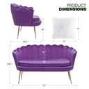 Magshion Purple Velvet Couch Tufted Loveseat with 2 Pillows, Velvet Love Seat Accent Chair, Modern Scalloped Back Upholestered Armchair with Metal Legs, Cushion Padded Sofa