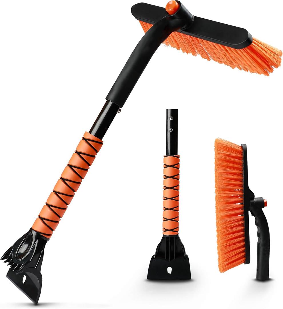 EcoNour 27" 3 in 1 Snow Brush with ice Scraper for car Windshield and Window | 360 Aluminum Rotatable Snow Brush for car | Winter Snow Removal Tools with Detachable Foam Grip | Winter Car Accessories