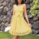 Dressystar Women Floral Lace Bridesmaid Party Dress Short Prom Dress V Neck (Yellow, Medium)