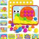 AMOSTING Button Art Toy  Educational Color Matching Mosaic Pegboard Sensory Learning Activity for Kids Age 3 4 5, Preschool Gift for Toddlers, Boys and Girls