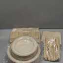 300 Piece (50 Sets) Biodegradable Paper Plates Set Disposable Heavy-Duty Eco Friendly Dinnerware Set,Include Plates,Forks,Knives,Spoons,Napkins for Birthday Camping Party