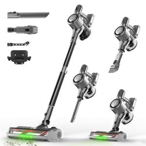 Shieal Cordless Stick Vacuum Cleaner - Rechargeable,40Kpa Powerful Suction Vacuum for Home,45Mins Runtime,Detachable Battery,Anti-Tangle, 8 in 1 Lightweight Vacuum for Pet Hair Carpet Hardwood, Silver