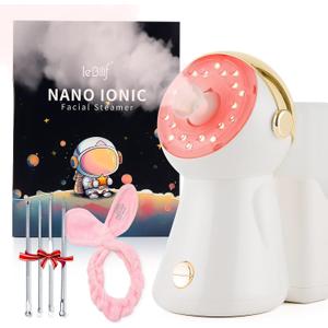 Facial Steamer,with 7 Colors Led Light,Face Steamer for Facial Deep Cleaning,Warm Mist Nano Ionic Steamer for face,Steam Humidifier,Facial Steamers Home Facial spa, Gift for WomenGold with Light