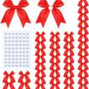 60Pcs Vibrant Red Gift Wrap Bows, 3.3" Satin Ribbon Bows for Gift Wrapping, Large Size Bows for Treat Bags, Baby Shower Birthday Wedding Xmas Party Decors, Valentines, Gift Bags, DIY Crafts