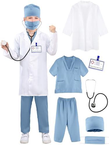 Puteraya Kids Doctor Costume Set - Surgical Suit Uniform With Stethoscope Toys for Boys Girls Dress Up Halloween Cosplay (Set 3, 12-16 Years(150-170 cm))