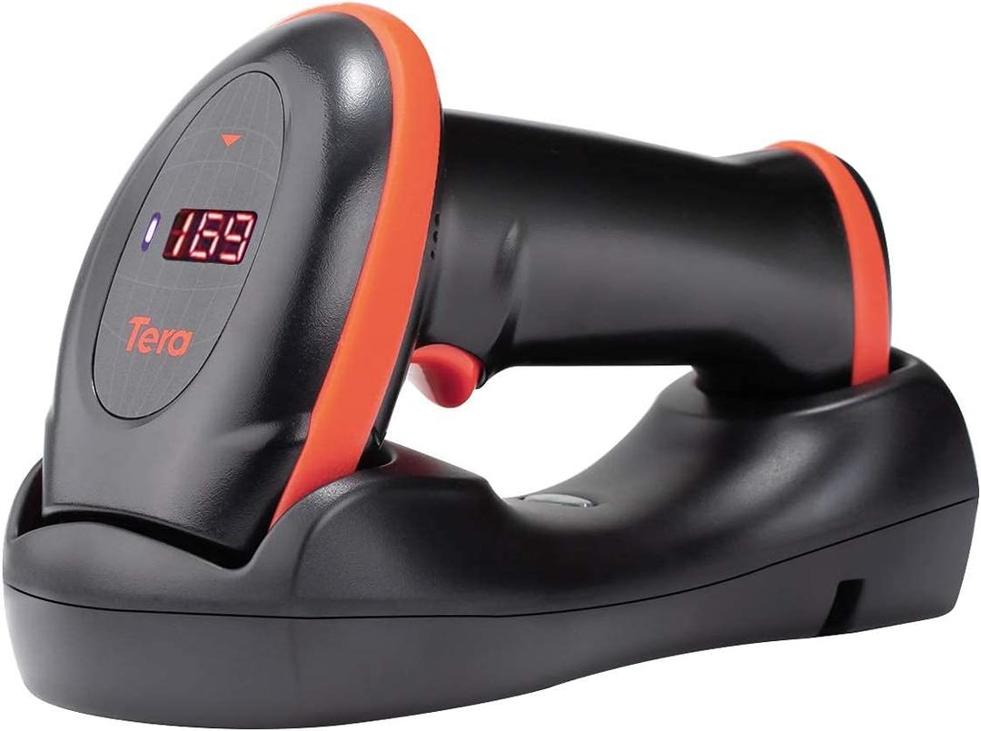 Tera Pro Series Wireless 1D 2D QR Barcode Scanner with Cradle Display Counting Screen Extra Fast Scanning Speed Ultra High Resolution Handheld Image Bar Code Reader for Warehouse Inventory HW0008 (Orange)