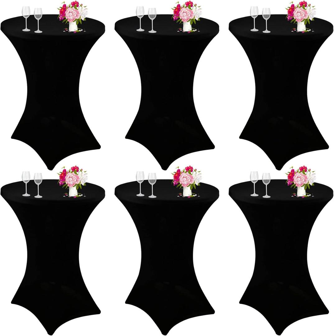 6 Pack Cocktail Spandex Tablecloth 32"x43" Black Stretch Square Corners Cocktail Table Cover Fitted High Top Round Table for Bar Wedding Birthday Party Banquet