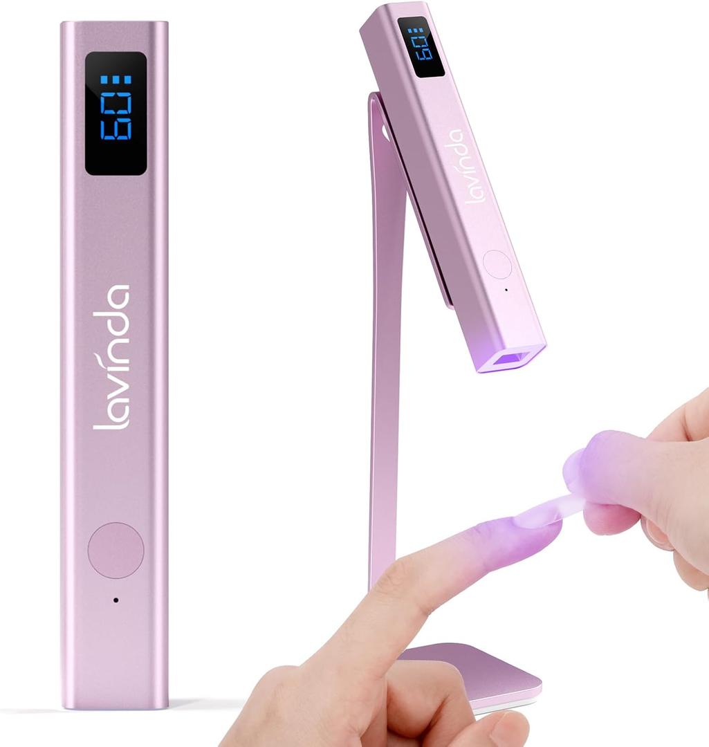 Lavinda Handheld UV Light for Gel Nails with Stand, Mini Nail Lamp with LCD Display, Portable Cordless Rechargeable UV Led Nail Lamp Nail Dryer for Fast Curing Gel Polish for Home DIY Manicure