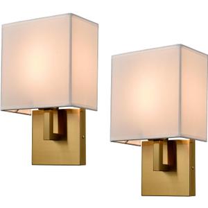 YUBOLE Gold Wall Sconces Mid Century Wall Light with Linen Shade Set of 2 Lamps Wall Mounted for Bedroom Stairway Indoor or Hotel-Hardwired