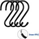 15 Pack 6 Inch Heavy Duty S Hooks, Black Rubber Coated Large S Hooks, 8mm Thickness Non Slip Sturdy Metal S Hook for Hanging Plants, Garden Tools, Kitchen, Closet, Bird Feeder, Clothes, Bags