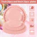 2 x Christmas Pink Paper Plates New Year 25 * 7" &25 * 9" Party Cake Dessert Scalloped Paper Plates Disposable Party Supplies Decorative for Birthday Baby Shower Wedding