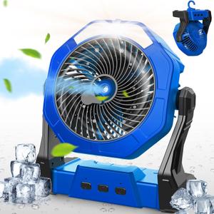 Ausic Portable Misting Fans for Outside, Outdoor Cooling Fan for Patios, 8 Inch Camping Battery Operated Rechargeable Fans, Spray Fan with Light & Hook for Beach, Tents, Travel (10000mAh, Blue)