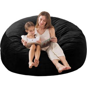 EDUJIN 3 ft Bean Bag Chair: 3' Memory Foam Bean Bag Chairs for Adults/Teens with Filling,Ultra Soft Dutch Velvet Cover, Round Fluffy Lazy Sofa for Living Room - 3Foot, Black