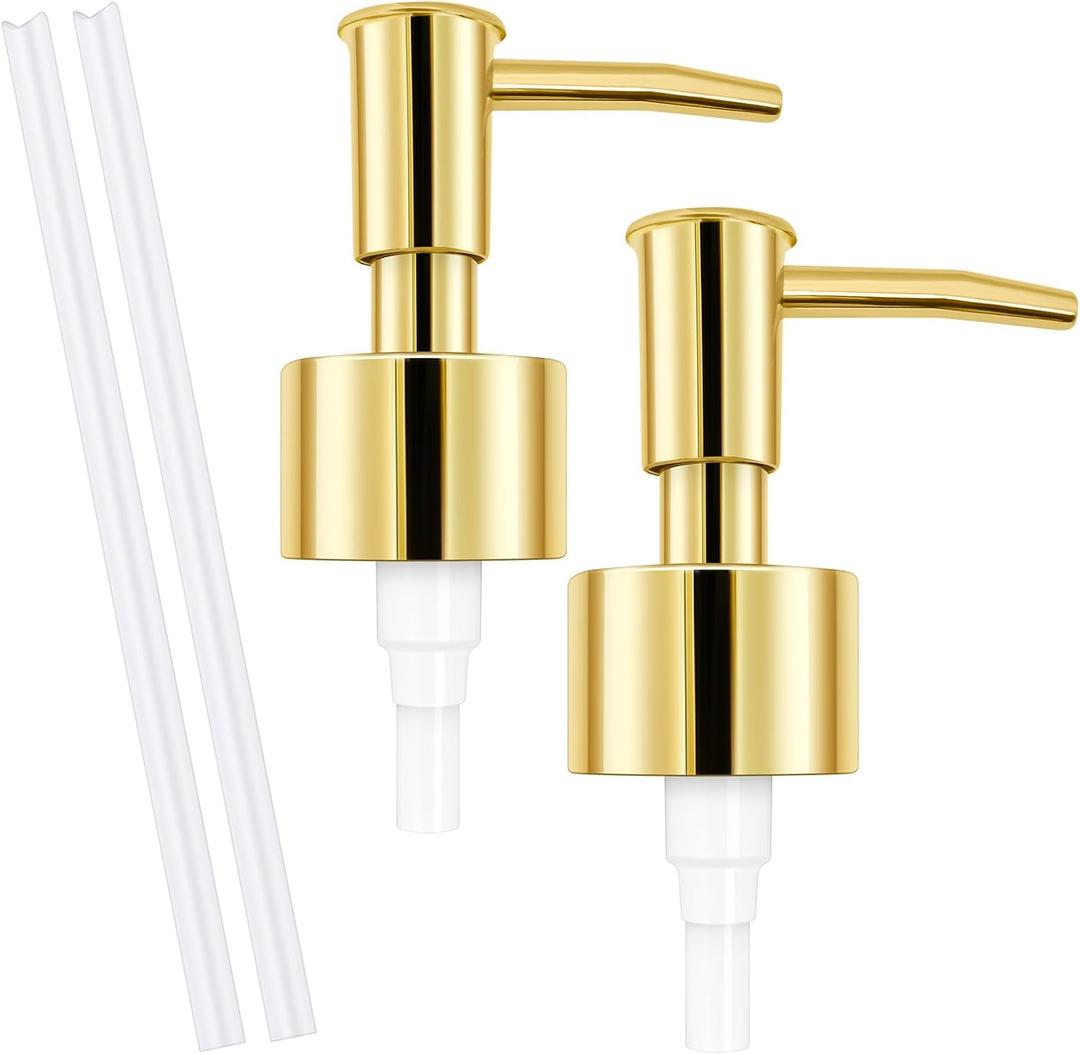 2Pack Gold Soap Dispenser Pump Replacement - Soap Pump for Lotion & Regular Glass Bottles - Soap Pump Dispenser Top Replacement for Soap Dispenser PumpStandard Diameter 28/400 Neck Size