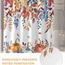 Fall Thanksgiving Shower Curtain Watercolor Autumn Pumpkins Eucalyptus Leaves Waterproof Shower Curtain with Hooks Blue Orange Shower Curtains for Bathroom, Hotel, Stalls, Bathtubs, 72x72 Inch