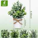 Yoratee 4 Potted Artificial Plants Metal Fake Potted Plant with Iron Pot Mini Greenery Decor Small Faux Plants for Indoor Farmhouse Home Porch Garden Bathroom Room Décor White