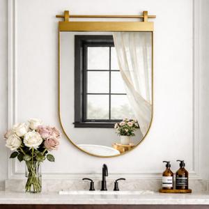 Gold Arch Bathroom Mirror 36" x 24" Brushed Gold Metal Frame Barn Door Mirrors Farmhouse Bathroom Vanity Mirror for Over Sink, Entryway, Dining Room Wall Decor