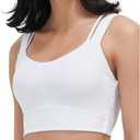 AMRIY Medium Support Sports Bra for Women Seamless Criss Cross Back Yoga Bra with Removable Padded Cups (White, M)
