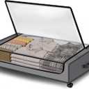 Under Bed Storage with Wheels 1 Pack Under Bed Storage Container with Clear Lid & Handles Rolling Under Bed Metal Drawer Under the Bed Storage Bin for Clothes Shoes Toys Blankets Grey