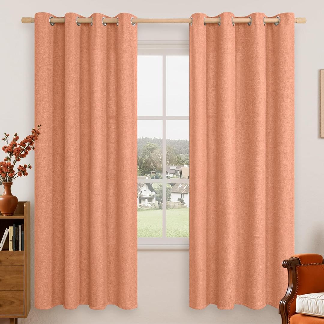LAMIT Terracotta 72 Inch Privacy Linen Curtains 2 Panels Set for Living Room, Light Filtering Curtains Thermal Gromment Panels for Living Room/Front Door/Patio Door, W52 x L72