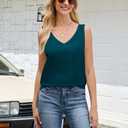 JTD Womens Silk Satin Tank Tops V Neck Dressy Casual Sleeveless Blouses Cami Camisole Summer Basic Tank Shirt Blue Green (M)