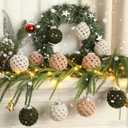 3 x 12 Pcs Green White Crochet Christmas Ornaments Ball Rustic Farmhouse Xmas Tree Decoration 2.36 Inch Neutral Handmade Knitted Xmas Tree Hanging Supplies for Winter Holiday Indoor Home Party Decor