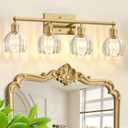 4 Light 27.2 in Bathroom Vanity Light,Rustic Brass Bathroom Lighting Fixtures Over Mirror, Vintage Vanity Mirror Lights Clear Tulip Glass Wall Sconce for Living Room,Bedroom,Hallway,E26 Base