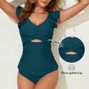 Aleumdr Two Piece Tankini Swimsuits for Women Cutout Tummy Control Bathing Suit Ruffled V Neck Tank Tops with Bottom (Green, S)
