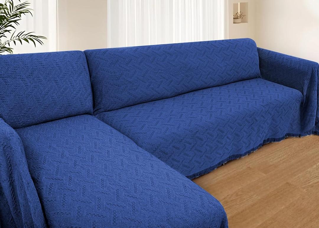 Sectional Couch Covers for Sectional Sofa L Shaped Sofa Cover Blanket 2 Pieces L Shape Furniture Protector for Pets Dogs (Navy, Large)