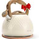 harriet Tea Kettle, Tea Pot for Stovetop, 2.5QT Whistling Kettle with 5-Layers bottom, Food Grade Stainless Steel Kettles with Hot-Resistant Handle Gas Electric Applicable (Beige White Glossy)