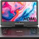 15.7" Portable DVD Player with 14.1" Large Screen Support, HDMI Input, 5 Hrs Rechargeable Battery, Sync TV/Projector, USB/SD, Region Free, Dual Speaker, Multiple Disc Formats, Black