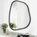 Black Asymmetrical Wall Mirror Large 20"x16" Irregular Oval Mirror Modern Wood Frame Unique Shape Wall Mounted Vanity Artistic Mirrors Decorative for Living Room Bedroom Bathroom Hallway