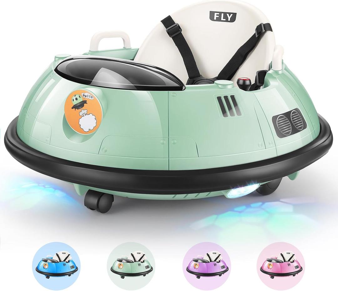 Hikole Baby Bumper Car with Remote Control, 12V Battery Powered Ride on Bumper Car for Toddler with 3 Speed, 360 Degree Spin, LED Lights, Safety Belt, Dual Joysticks, Green, Large